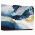 Abstract wall art print featuring vibrant strokes in shades of blue, pink, and yellow, displayed in a sleek acrylic frame with pin mounts, enhancing modern decor.