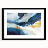 Abstract strokes wall art in a black frame with matting, showcasing a modern design with vibrant colors and dynamic patterns, perfect for home decor enhancement.