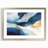 Abstract wall art with colorful strokes in a sleek silver frame, featuring a white mat. Perfect for modern home decor to enhance any living space.