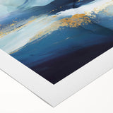 Abstract wall art on rolled canvas showcasing vibrant strokes in blue, pink, and gold, perfect for modern home decor, packaged securely in a sturdy tube.