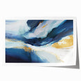 Abstract strokes wall art print featuring vibrant colors of blue, orange, and yellow, rolled and ready for display, perfect for modern home decor.