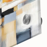 Close-up of abstract strokes wall art featuring vibrant blues, greens, and golds on acrylic glass, perfect for modern home decor and artistic interiors.