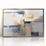 Framed abstract wall art featuring dynamic gold strokes on an acrylic background, ideal for modern home decor. Perfect for adding elegance and style to any room.