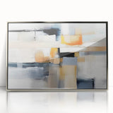 Framed acrylic wall art showcasing abstract strokes in silver and white hues, adding a modern touch to home decor with elegant, contemporary design elements.