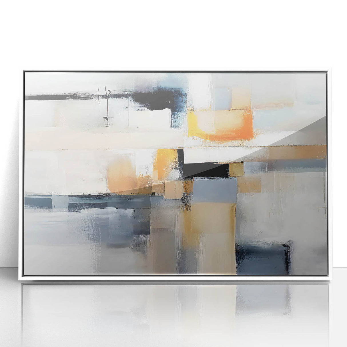 Framed acrylic wall art featuring abstract strokes in soft pastel colors, enhancing modern decor with a contemporary touch, perfect for home or office settings.