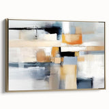 Framed canvas wall art showcasing an abstract design with gold strokes on a textured surface, ideal for modern home decor and elegant interior styling.