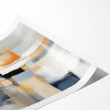 Abstract wall art print featuring vibrant, colorful strokes in shades of blue, pink, and yellow, ideal for modern home decor. This rolled artwork enhances living spaces with a contemporary touch, showcasing dynamic patterns and a stylish design.