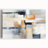 Abstract strokes wall art on stretched canvas, showcasing vibrant colors like teal, orange, and white, perfect for modern home decor and artistic ambiance.
