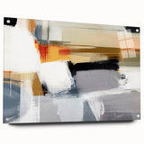 Abstract wall art featuring vibrant acrylic strokes displayed in a sleek glass frame, emphasizing modern design aesthetics with visible mounting pins. Ideal for contemporary home decor.