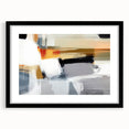 Abstract wall art featuring bold, colorful strokes in a sleek black frame with matting, perfect for modern home decor. Ideal for adding a vibrant touch to any interior space.