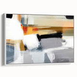 Framed abstract strokes wall art in white, showcasing a modern design with vibrant colors and fluid shapes, perfect for contemporary home decor.