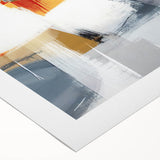 Abstract wall art on rolled canvas showcasing vibrant strokes in shades of blue, orange, and yellow, perfect for modern home decor and artistic interiors.