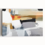 Abstract wall art featuring vibrant strokes of blue, orange, and yellow on a stretched canvas, perfect for modern home decor. Ideal for enhancing living spaces with contemporary flair.