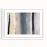 Abstract strokes wall art framed in white matte, showcasing a modern design with vibrant colors and dynamic lines, ideal for contemporary home decor.