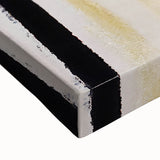 Close-up of a stretched canvas wall art piece showcasing vibrant abstract strokes in shades of blue, pink, and gold, perfect for modern home decor.