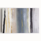 Abstract wall art featuring vibrant strokes in shades of blue, orange, and gold, printed on stretched canvas, perfect for adding a modern touch to home decor.