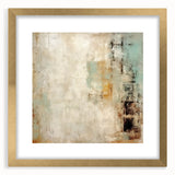 Abstract wall art showcasing bold strokes in shades of blue, gold, and white, framed elegantly with a matte finish, perfect for modern home decor enhancement.