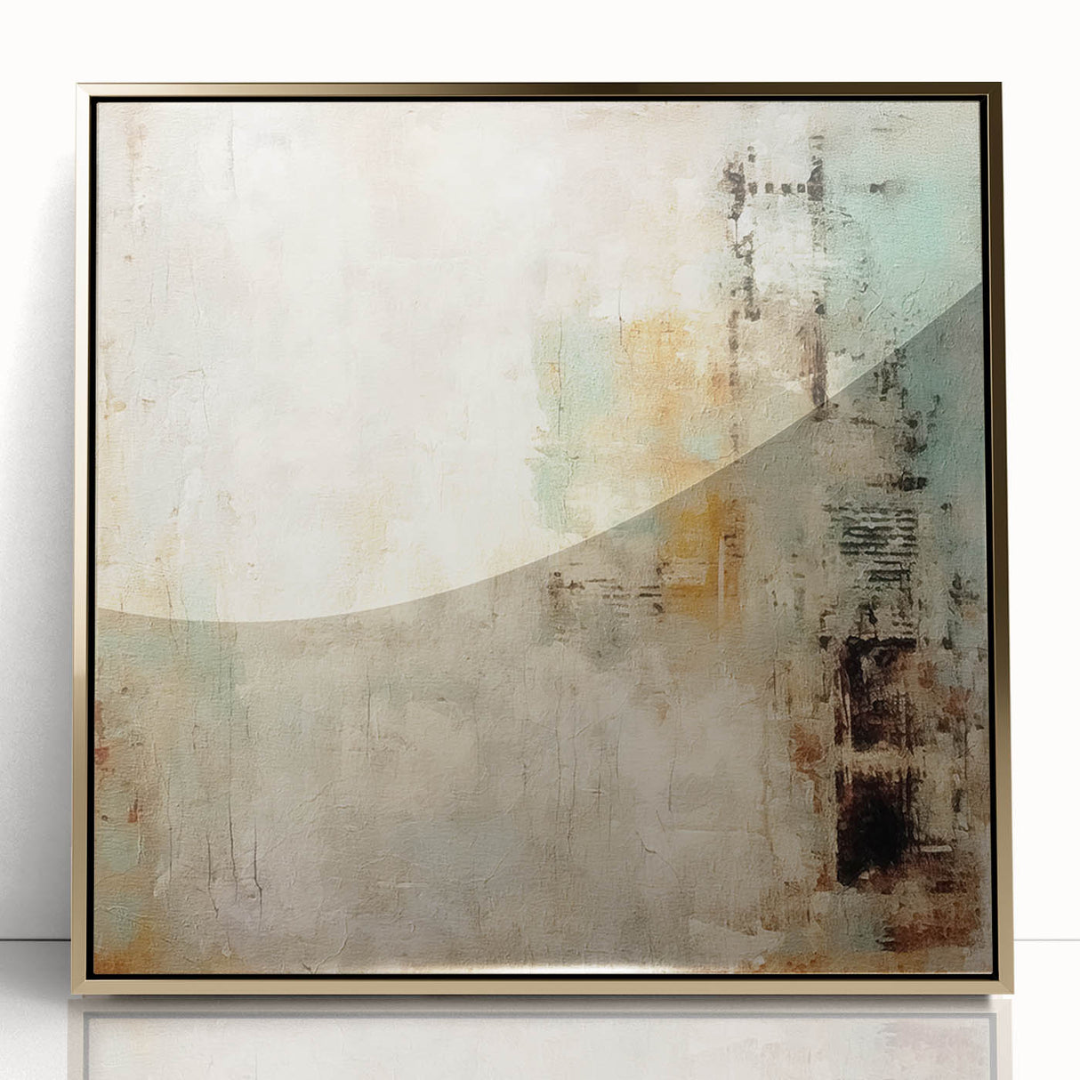 Framed wall art featuring abstract strokes in vibrant colors with gold accents, designed to enhance modern decor, perfect for living rooms or offices.