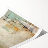 Abstract wall art print featuring vibrant strokes in shades of blue, orange, and yellow, showcasing a contemporary design ideal for modern home decor. This rolled canvas offers a unique artistic touch, perfect for enhancing living spaces.