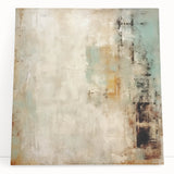 Abstract wall art canvas featuring vibrant strokes in blue, orange, and gold hues, leaning against a neutral wall, ideal for modern home decor and artistic ambiance.