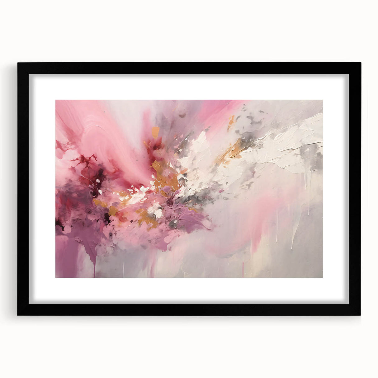 Abstract strokes wall art framed in black with a mat, showcasing vibrant colors and dynamic patterns, perfect for modern home decor.