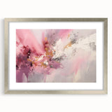 Abstract strokes wall art framed with a silver mat, showcasing a modern design with vibrant blue, gold, and white hues, perfect for contemporary home decor.