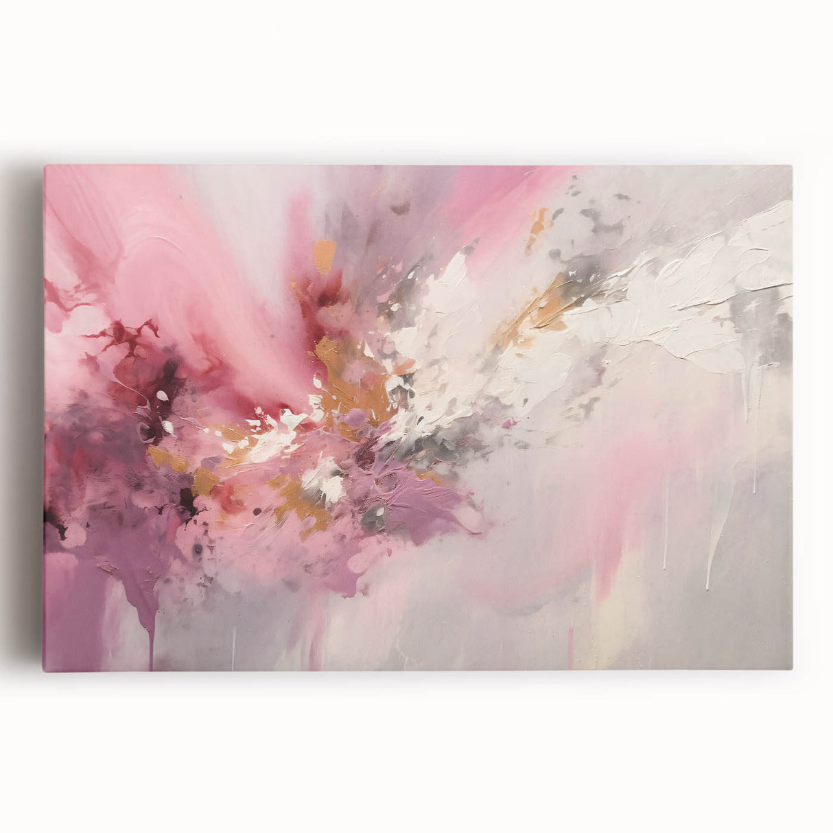 Abstract strokes wall art on stretched canvas showcasing vibrant colors of blue, orange, and yellow. Ideal for modern home decor, enhancing any living space with its dynamic design.