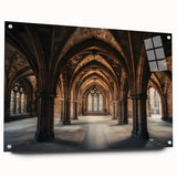 Acrylic glass landscape artwork depicting a majestic castle, showcasing vibrant colors and intricate details, displayed in a side view with decorative pins for added flair. Perfect for enhancing home decor with a touch of elegance and charm.
