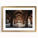 Elegant gold-framed landscape artwork depicting a serene castle scene, featuring intricate detailing and a soft mat, perfect for enhancing home decor.