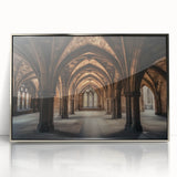 Framed acrylic artwork showcasing a picturesque landscape with a majestic castle, enhanced by a sleek silver frame, ideal for elegant home decor.
