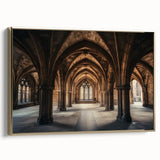 Framed canvas artwork depicting a scenic landscape with a castle, featuring a gold frame and elegant design, ideal for home décor and interior styling.