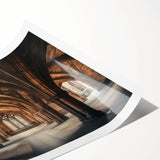 Rolled print showcasing a stunning landscape of a medieval castle surrounded by lush greenery and a clear blue sky, ideal for home decor.