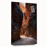 Acrylic landscape artwork depicting a vibrant cave scene, showcasing intricate details and rich colors, mounted on glass for an elegant display. Ideal for modern home decor.