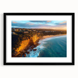 Black-framed landscape artwork showcasing dramatic cliffs and serene skies, featuring a white mat for added elegance, perfect for home decor enthusiasts.