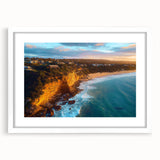 Framed landscape artwork showcasing dramatic cliffs, presented in a sleek white mat and frame, ideal for enhancing modern home decor. The vibrant colors and intricate details invite admiration and create an uplifting ambiance in any living space.