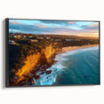 Framed canvas artwork showcasing a stunning landscape of dramatic cliffs, featuring rich colors and intricate details, ideal for enhancing modern home decor.
