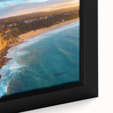 Framed canvas artwork depicting a stunning close-up of colorful cliffs and landscapes, showcasing rich textures and vibrant hues, ideal for home decor and art enthusiasts.