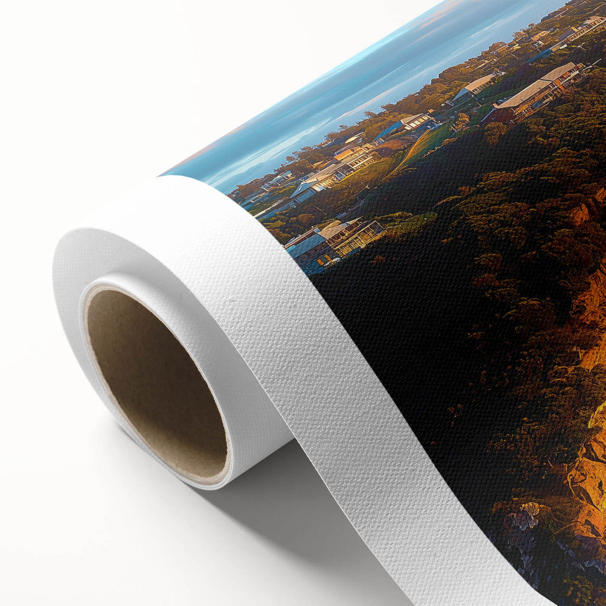 Stunning rolled canvas showcasing a vibrant landscape of cliffs and mountains, featuring rich colors and detailed textures, perfect for home decor.