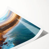 Vibrant rolled canvas print depicting a stunning landscape of rugged cliffs under a blue sky, ideal for home or office decor, securely packaged for shipping.