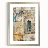 Abstract architectural wall art framed in silver, showcasing geometric shapes and soft color gradients, perfect for modern interior decor.