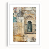 Abstract architecture wall art framed in white with a mat, showcasing geometric shapes and neutral tones, perfect for modern home decor or office spaces.