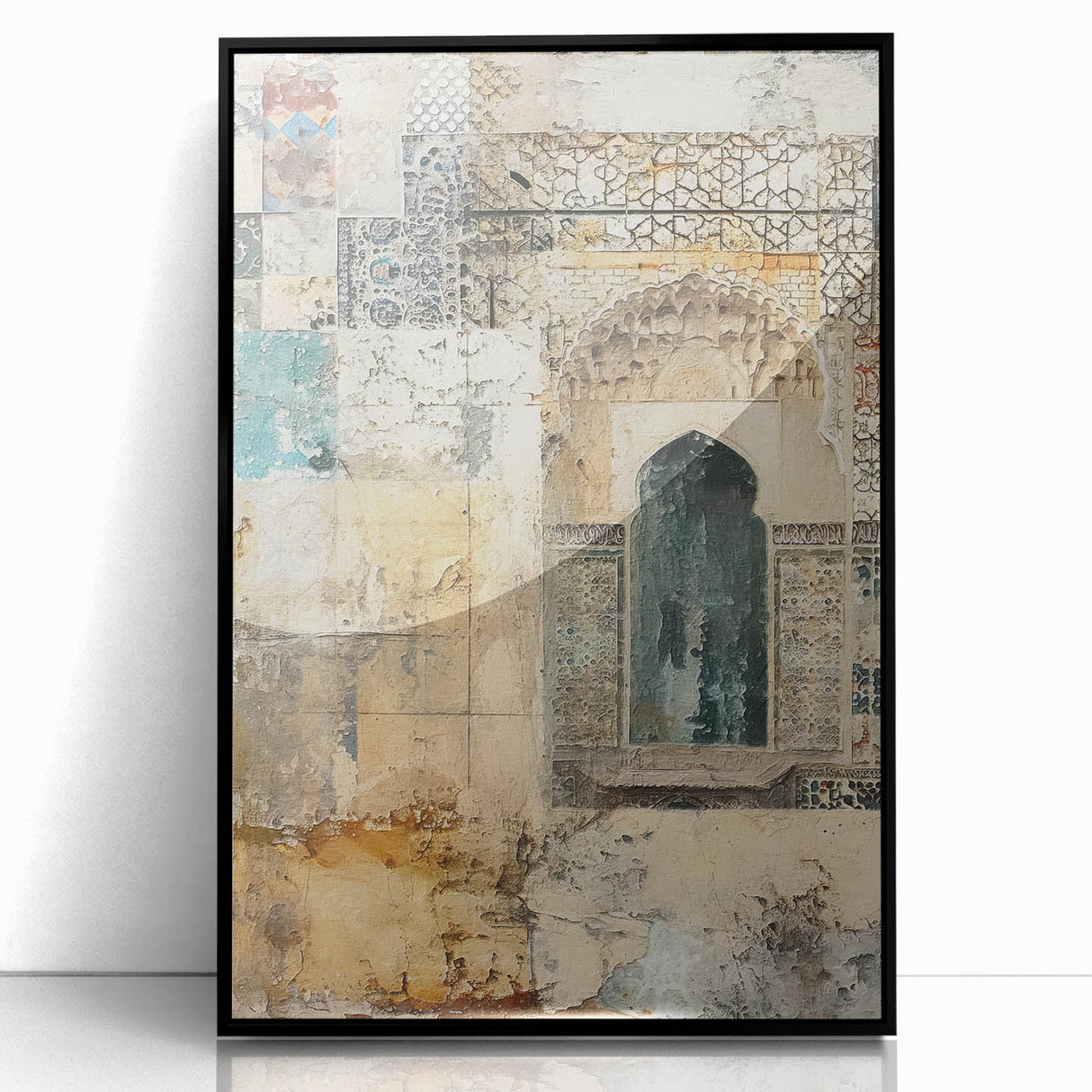 Framed abstract architecture wall art in black acrylic, showcasing geometric shapes and modern design elements, ideal for contemporary home decor.
