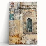 Abstract architectural wall art on stretched canvas, featuring geometric shapes in muted tones of gray and beige, perfect for modern home decor. Ideal for adding a contemporary touch to living spaces.