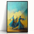 Abstract figurative wall art framed in black acrylic, showcasing vibrant colors and dynamic shapes, perfect for modern home decor. Ideal for adding a contemporary touch to living spaces.