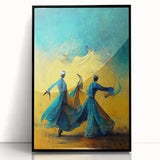 Abstract figurative wall art framed in black acrylic, showcasing vibrant colors and dynamic shapes, perfect for modern home decor. Ideal for adding a contemporary touch to living spaces.