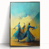 Abstract figurative wall art framed in silver acrylic, showcasing vibrant colors and dynamic shapes, perfect for modern home decor. Ideal for adding a touch of elegance and creativity to any living space.