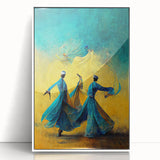 Framed abstract figurative wall art featuring a white background with colorful geometric shapes, adding a modern touch to any living space or office decor.