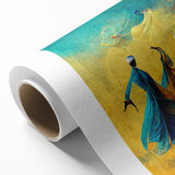 Vibrant abstract figurative wall art on rolled canvas, showcasing bold colors and dynamic shapes, perfect for modern home decor. Packaged securely in a cardboard tube for easy transport and display.