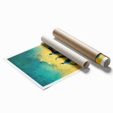 Abstract figurative wall art print showcasing vibrant colors and fluid shapes, rolled for easy shipping in a protective cardboard tube, perfect for modern decor.