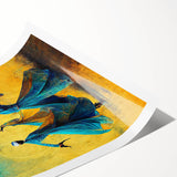 Abstract figurative wall art print showcasing vibrant colors and dynamic shapes, rolled and ready for display, ideal for modern home decor enthusiasts.